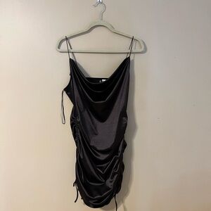 H&M Black Ruched Mini Dress Cowl Neck Sleeveless